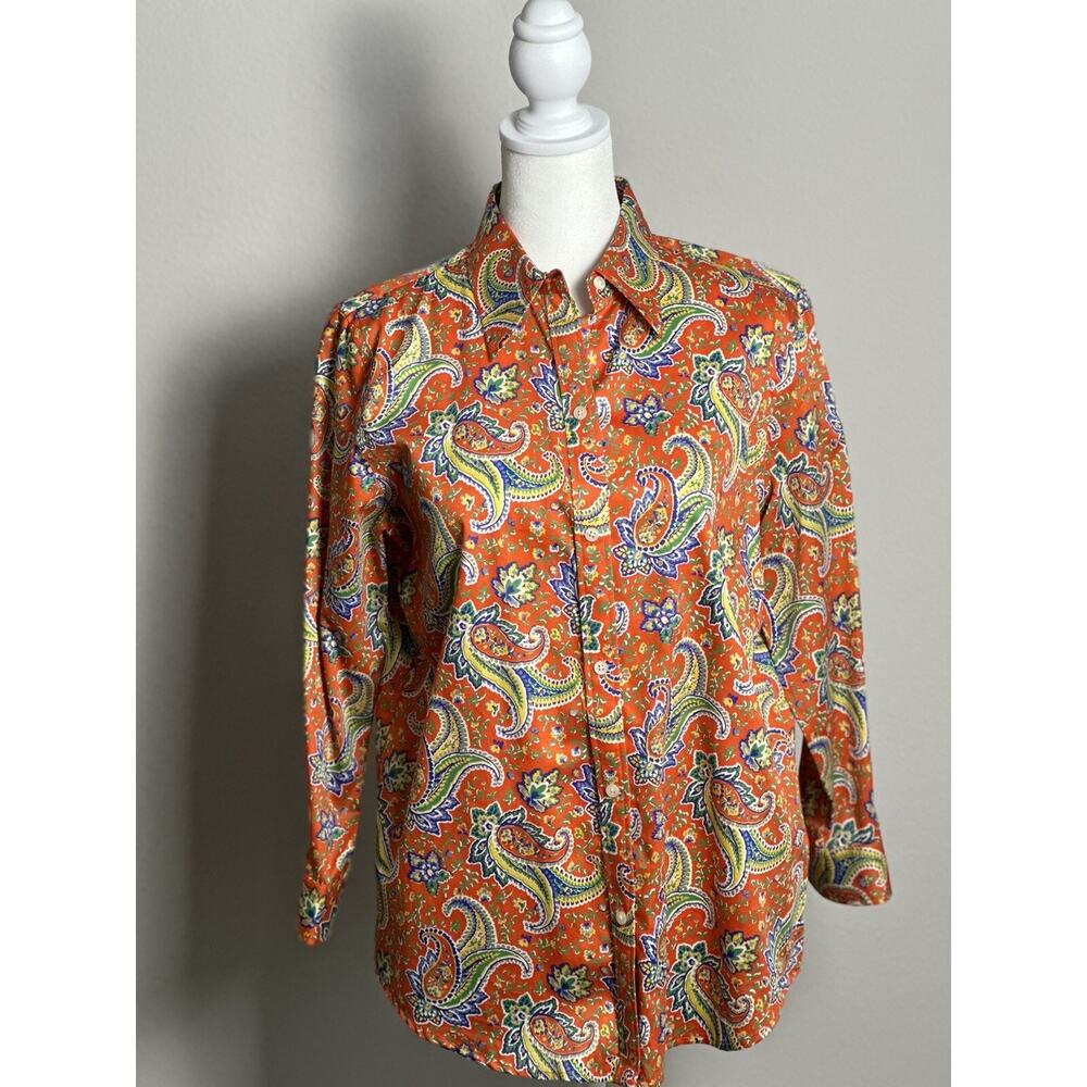 Lauren Ralph Lauren Women's Paisley Orange Paisley Long sleeve Blouse - Picture 8 of 16